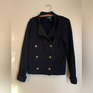 Lauren Ralph Lauren Sweater Womens Medium Black Brass Button Front Cardigan RL